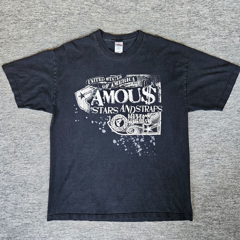 Vintage Y2K Famous Stars And Straps Black Shirt Men’s Sz XL Logo Big Graphic Tee